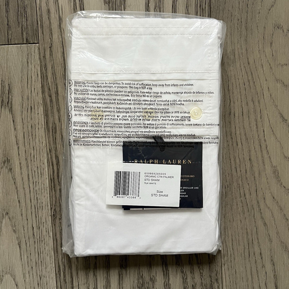 Ralph Lauren Organic Cotton Palmer Percale Standard Pillowcase Sham Tux White - Picture 2 of 3
